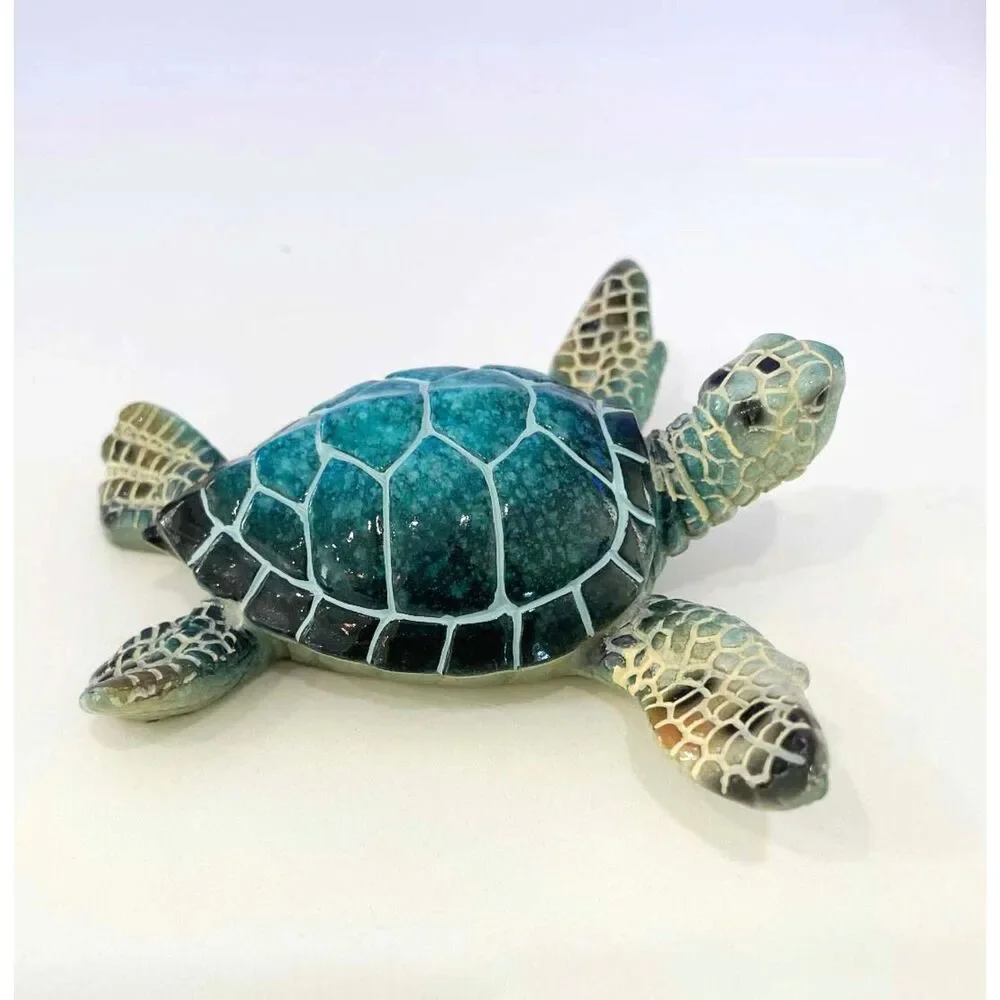 Blue Sea Turtle Painted Resin Figurine